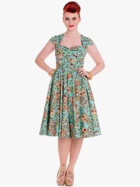 HELL BUNNY Sasha Calavera Day of The Dead Flower Sugar Skull Flare Party Dress